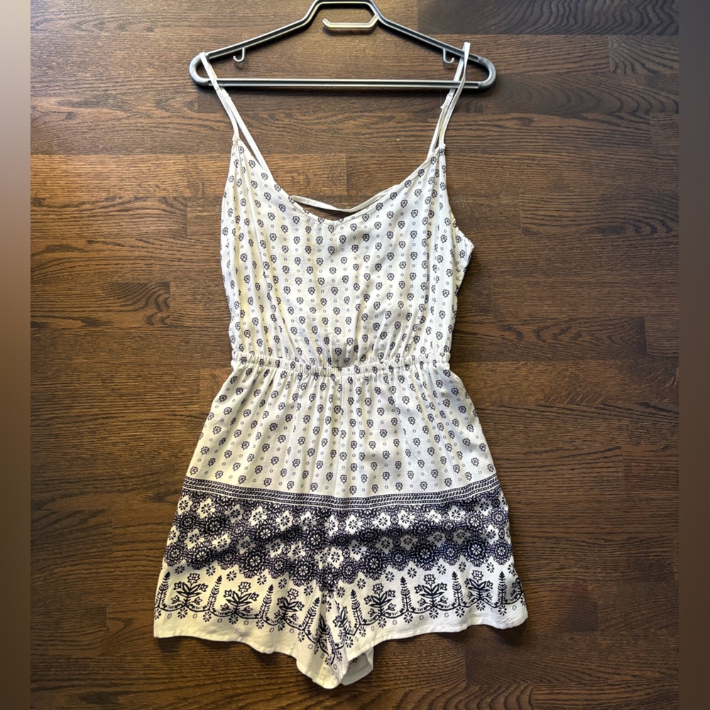 White and Blue Patterned Romper